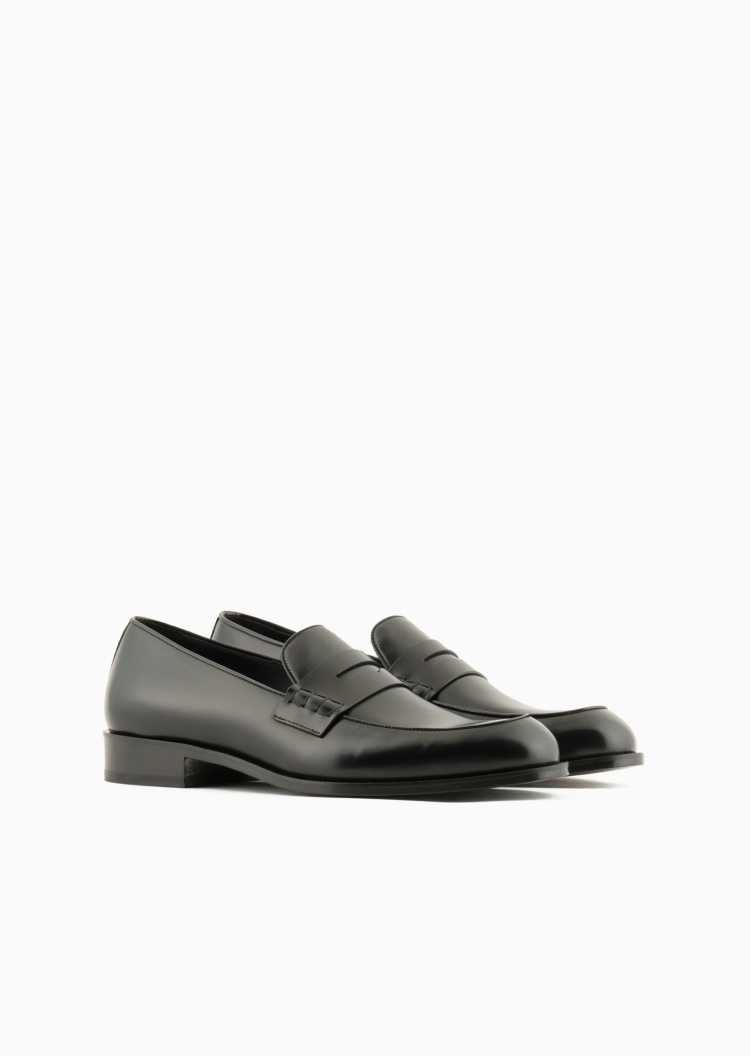 Giorgio Armani 男士牛皮革一脚蹬圆头低跟休闲商务乐福鞋