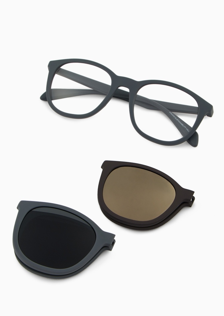 Emporio Armani 男士可配度数圆形双层替换镜片太阳眼镜