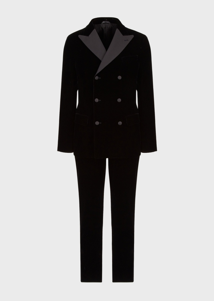 Giorgio Armani 男士修身修身戗驳领外套直筒长裤西装套装