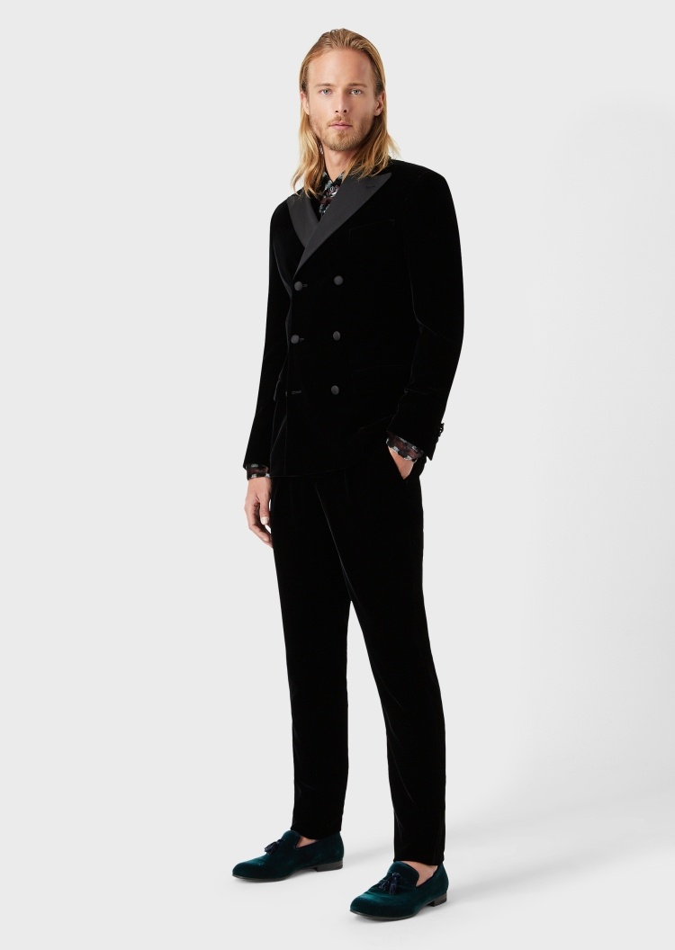 Giorgio Armani 男士修身修身戗驳领外套直筒长裤西装套装