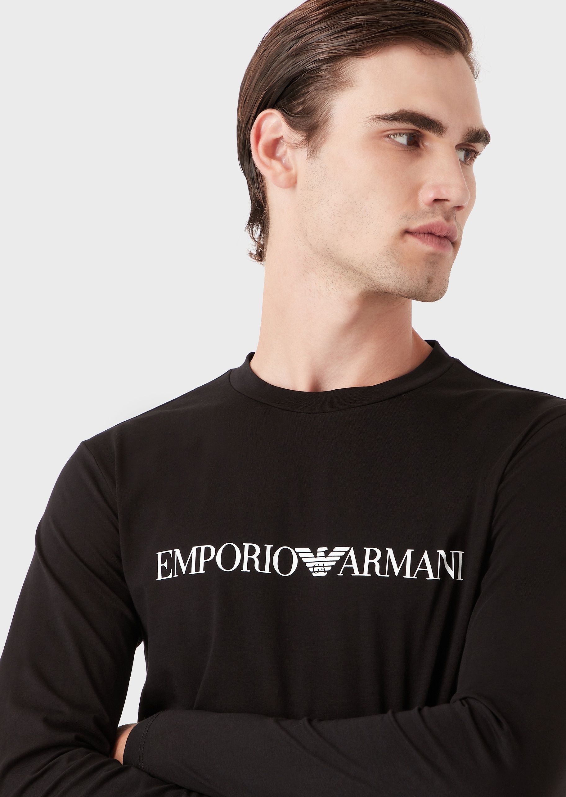 Emporio Armani 男士字母LOGO棉质长袖T恤