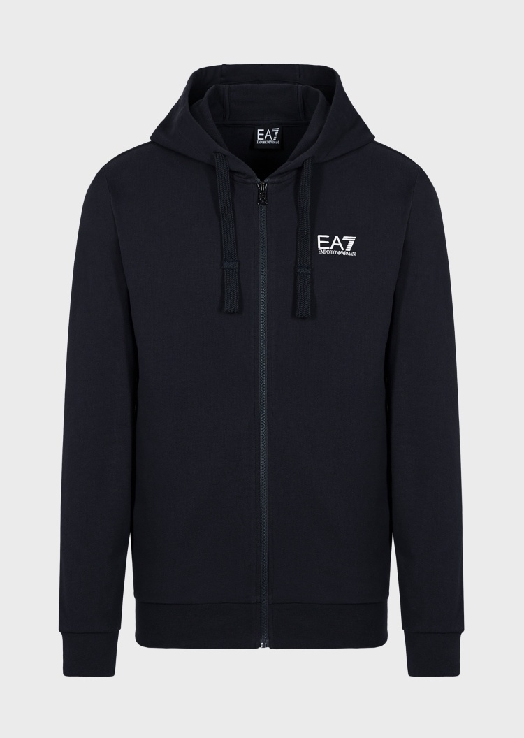 EA7 男士全棉合身长袖连帽纯色健身训练卫衣外套