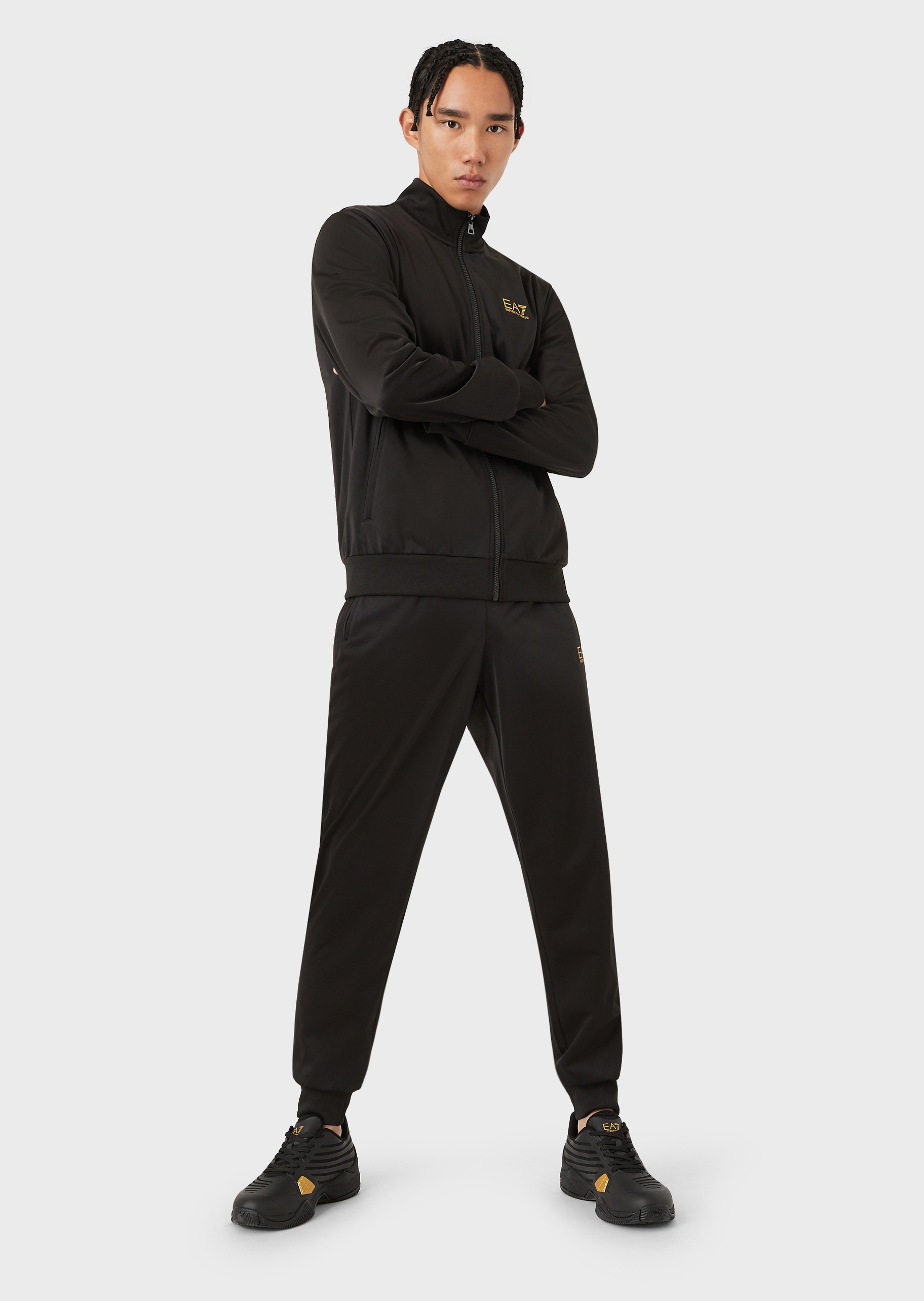 EA7 男士合身立领开衫束脚长裤健身训练运动套装