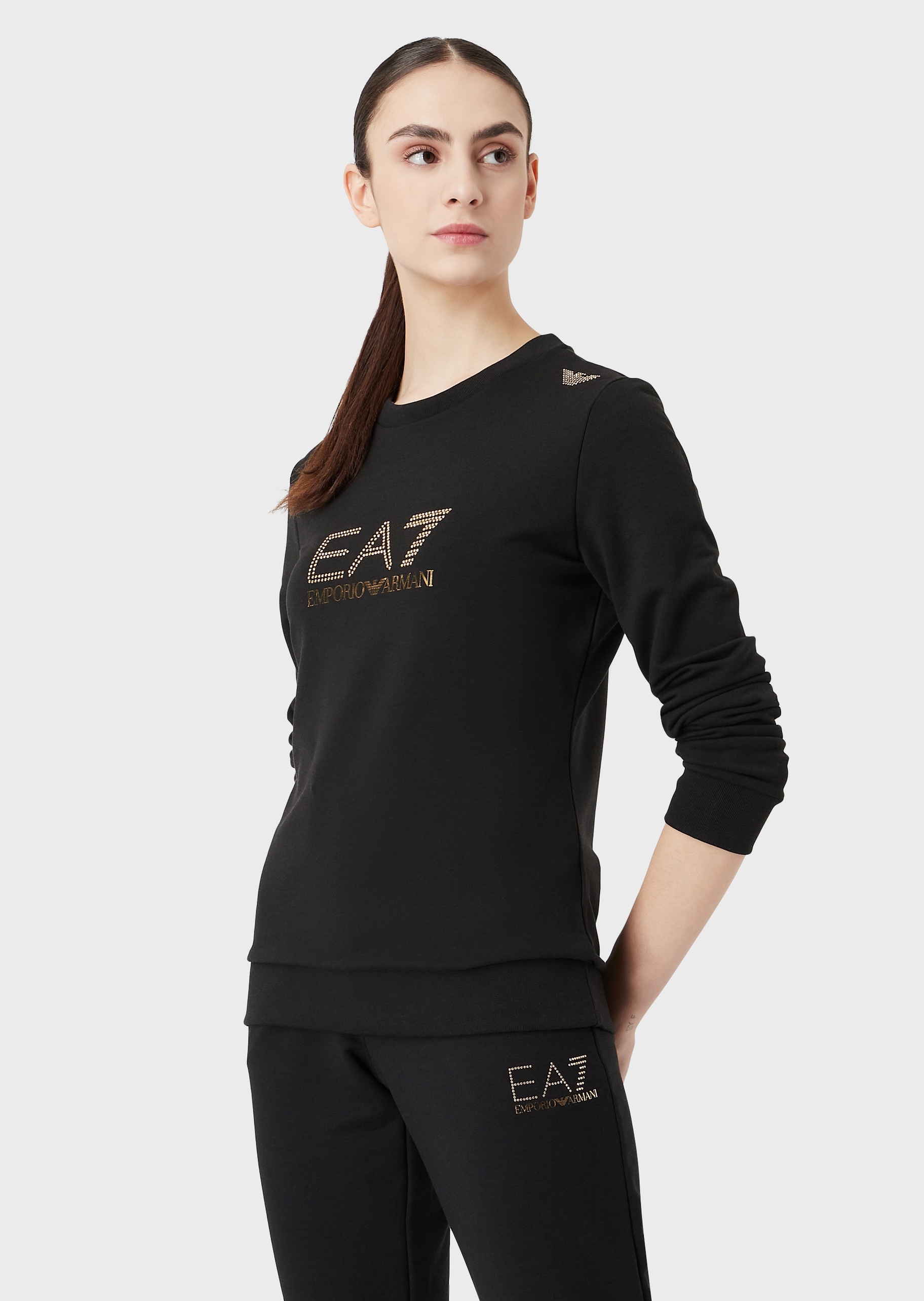 EA7 女士微弹合身长袖圆领创意LOGO运动卫衣
