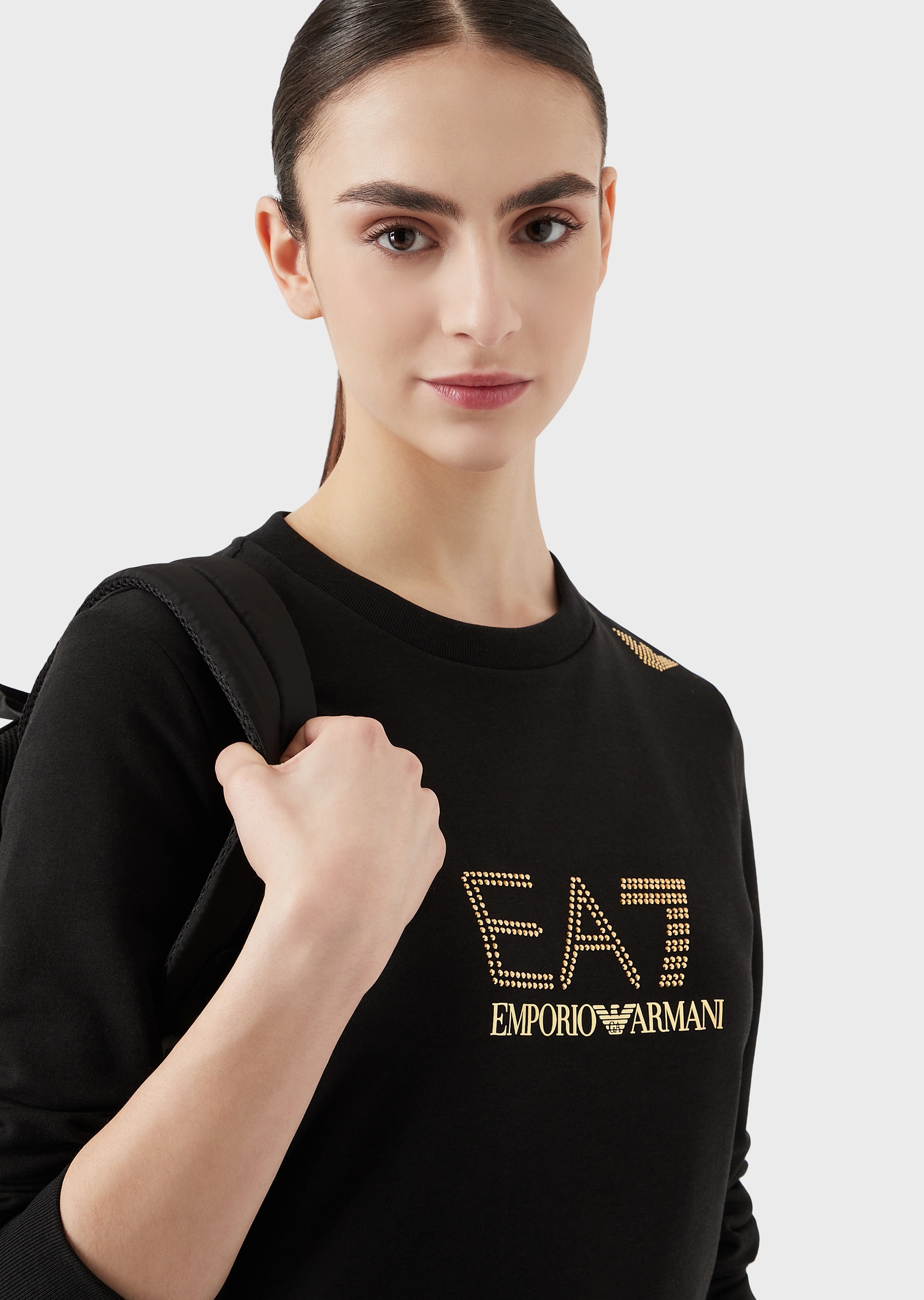EA7 女士微弹合身长袖圆领创意LOGO运动卫衣