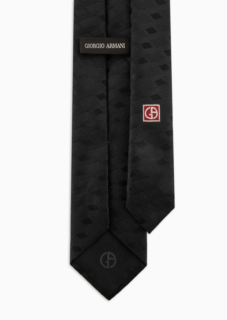 Giorgio Armani 男士桑蚕丝箭头型通体菱格纯色领带