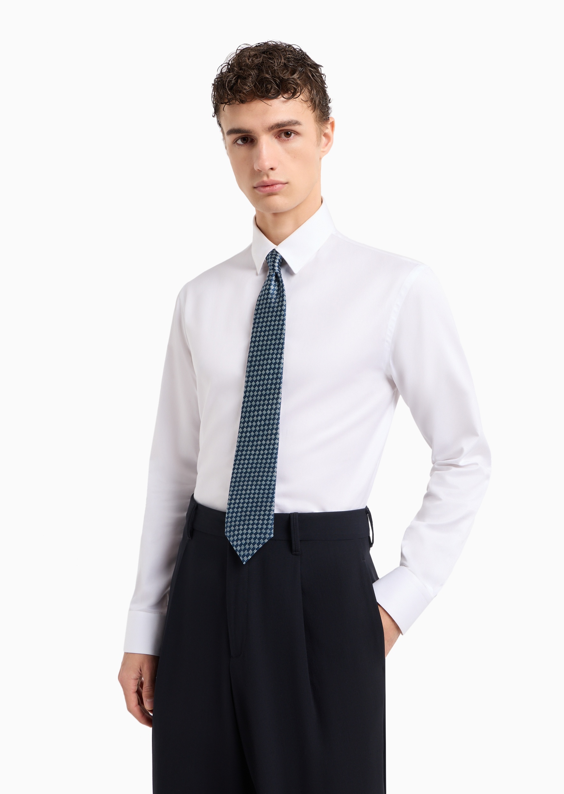 Giorgio Armani 男士桑蚕丝箭头型通体微型格纹领带