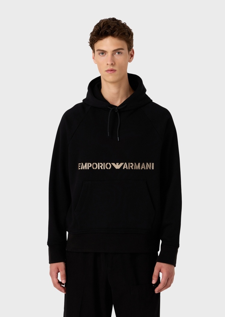 Emporio Armani 男士标识刺绣连帽棉质卫衣