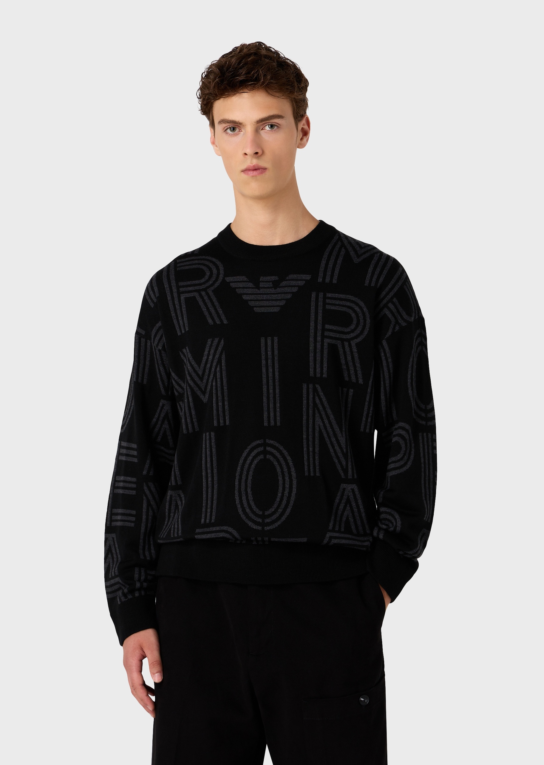 Emporio Armani 男士通体提花套头针织衫