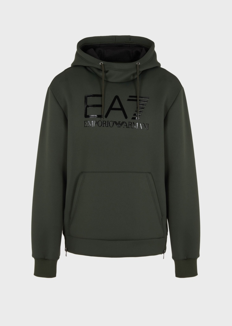 EA7 男士拉链开衩连帽运动卫衣