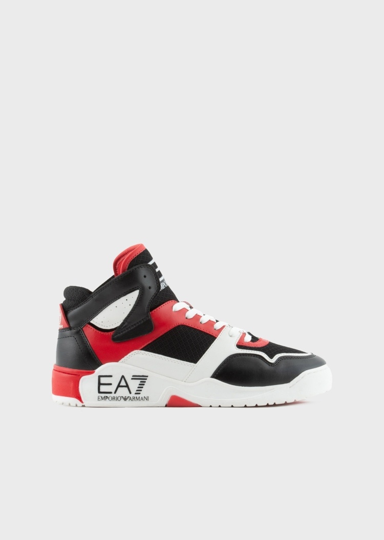 EA7 男女同款系带中帮网面撞色拼接运动篮球鞋