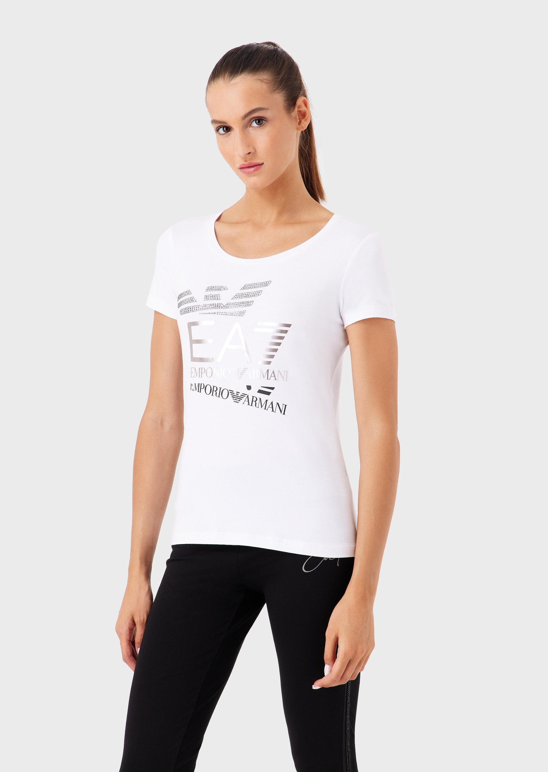EA7 女士水钻印花修身运动T恤