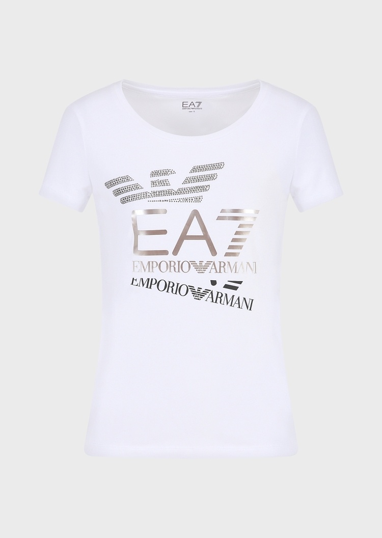 EA7 女士水钻印花修身运动T恤