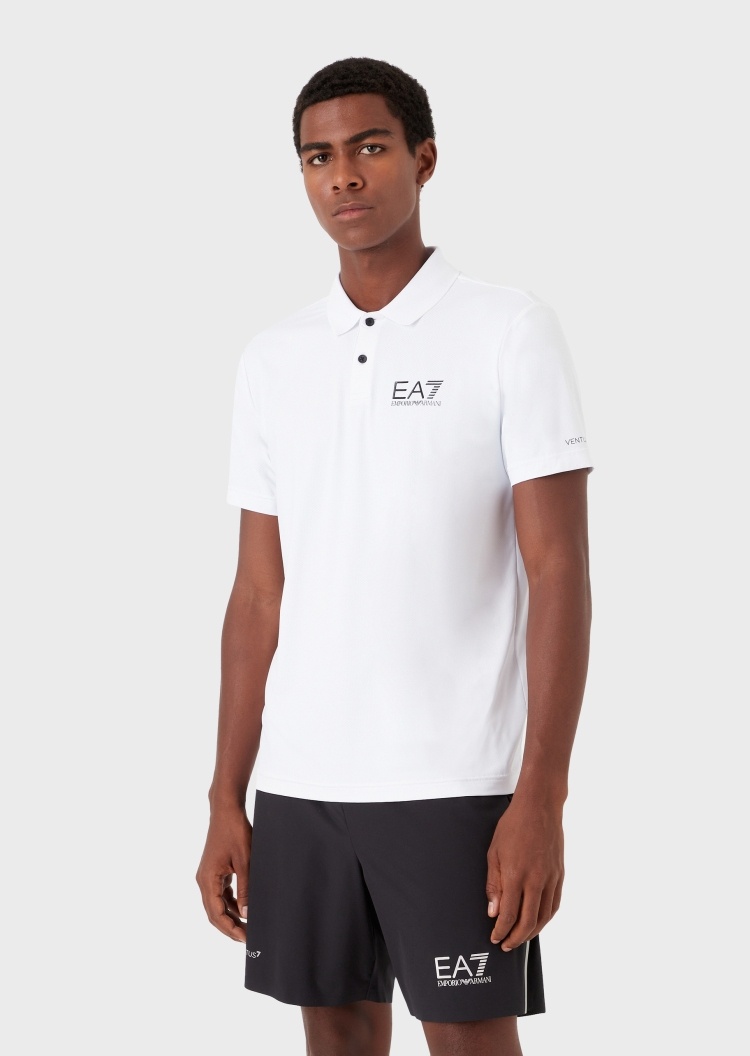 EA7 男士合身短袖翻领网球POLO衫