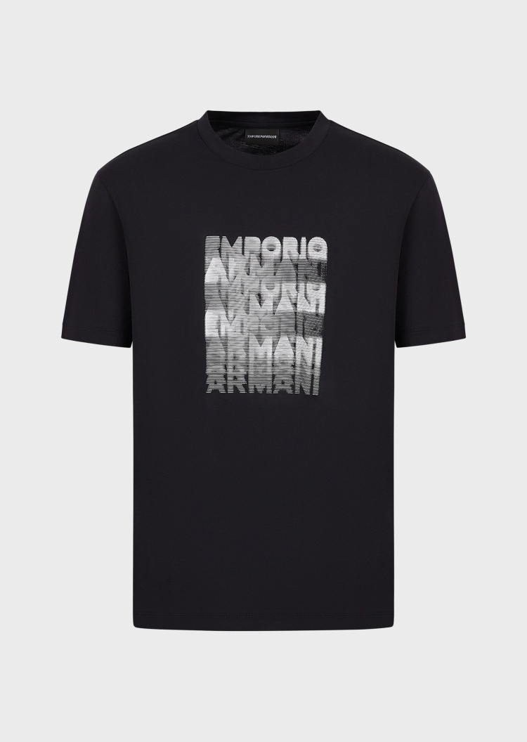 Emporio Armani 男士错落标识圆领短袖T恤