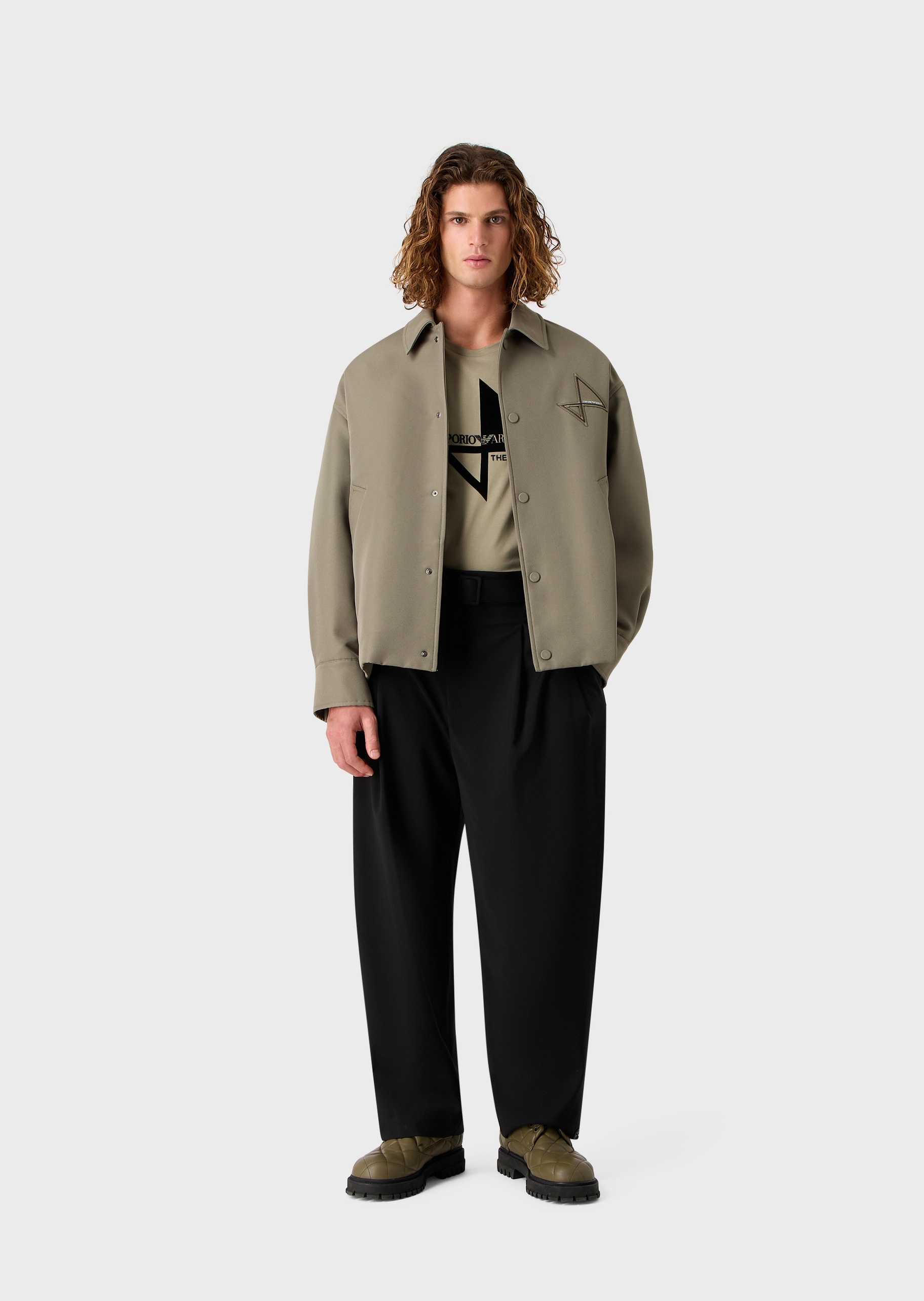 Emporio Armani 植绒帆船印花刺绣T恤