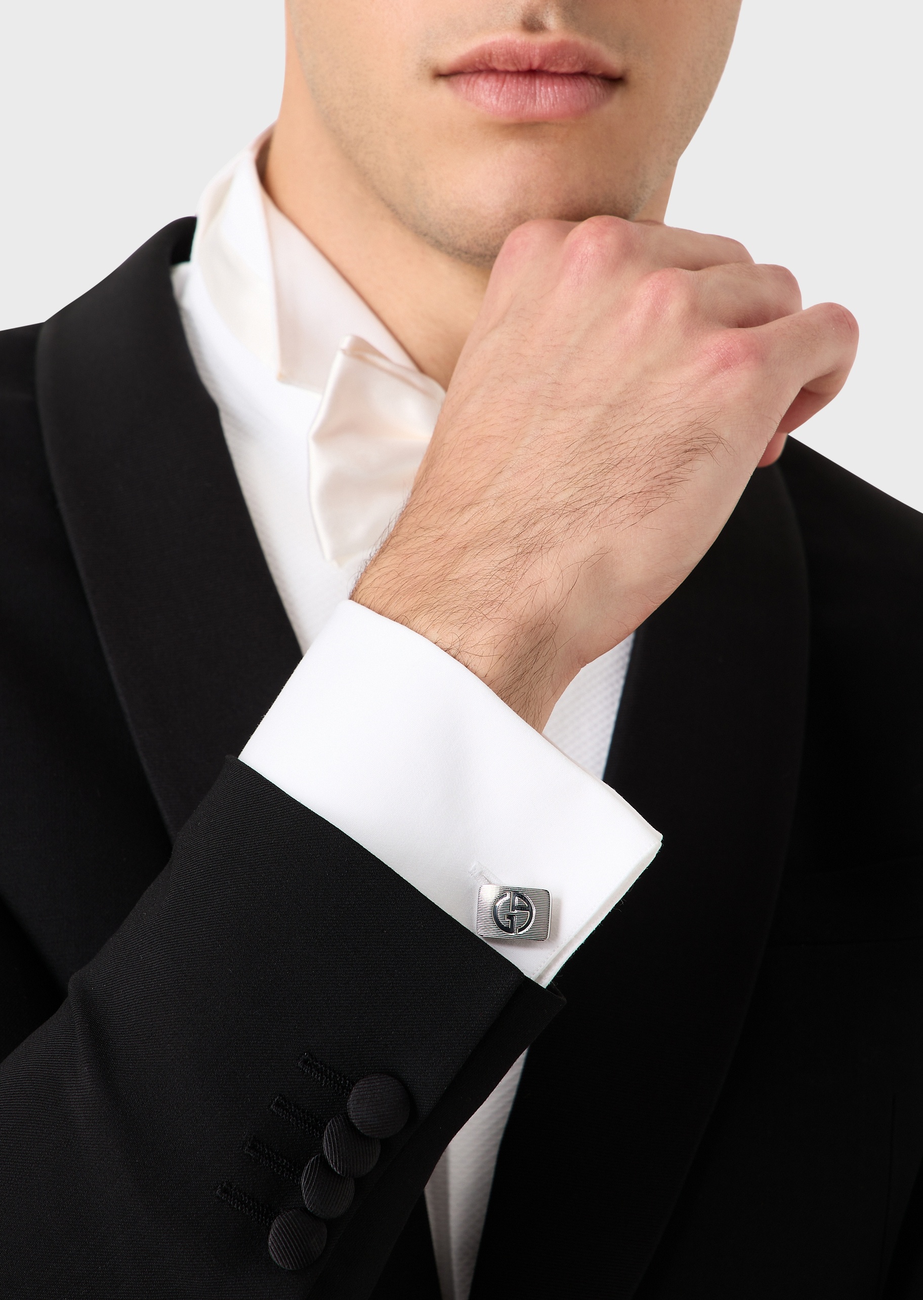 Giorgio Armani 条纹压花标识银质袖扣