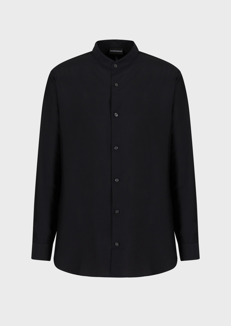 Emporio Armani 男士纯色宽松小立领休闲长袖衬衫