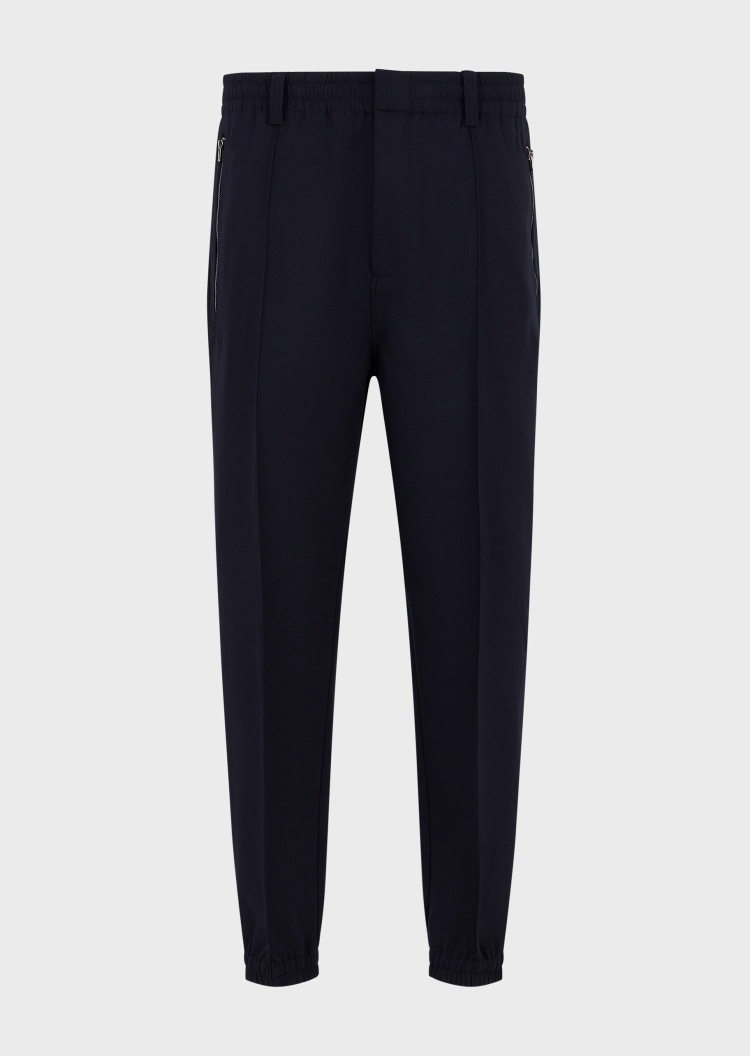 Emporio Armani 男士纯色立体中线松紧束脚休闲裤