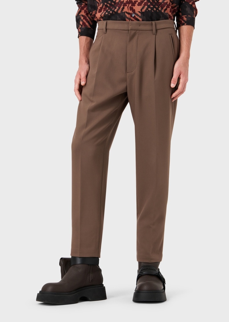 Emporio Armani 男士商务简约纯色单压褶锥形合身休闲裤