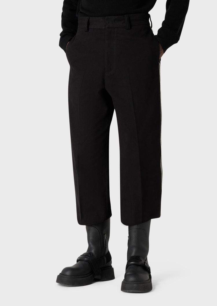 Emporio Armani 男士全棉宽松长款直筒直角侧面饰带休闲裤