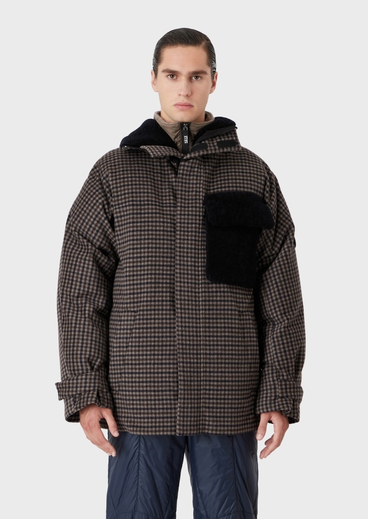 Giorgio Armani 连帽细格纹羽绒服