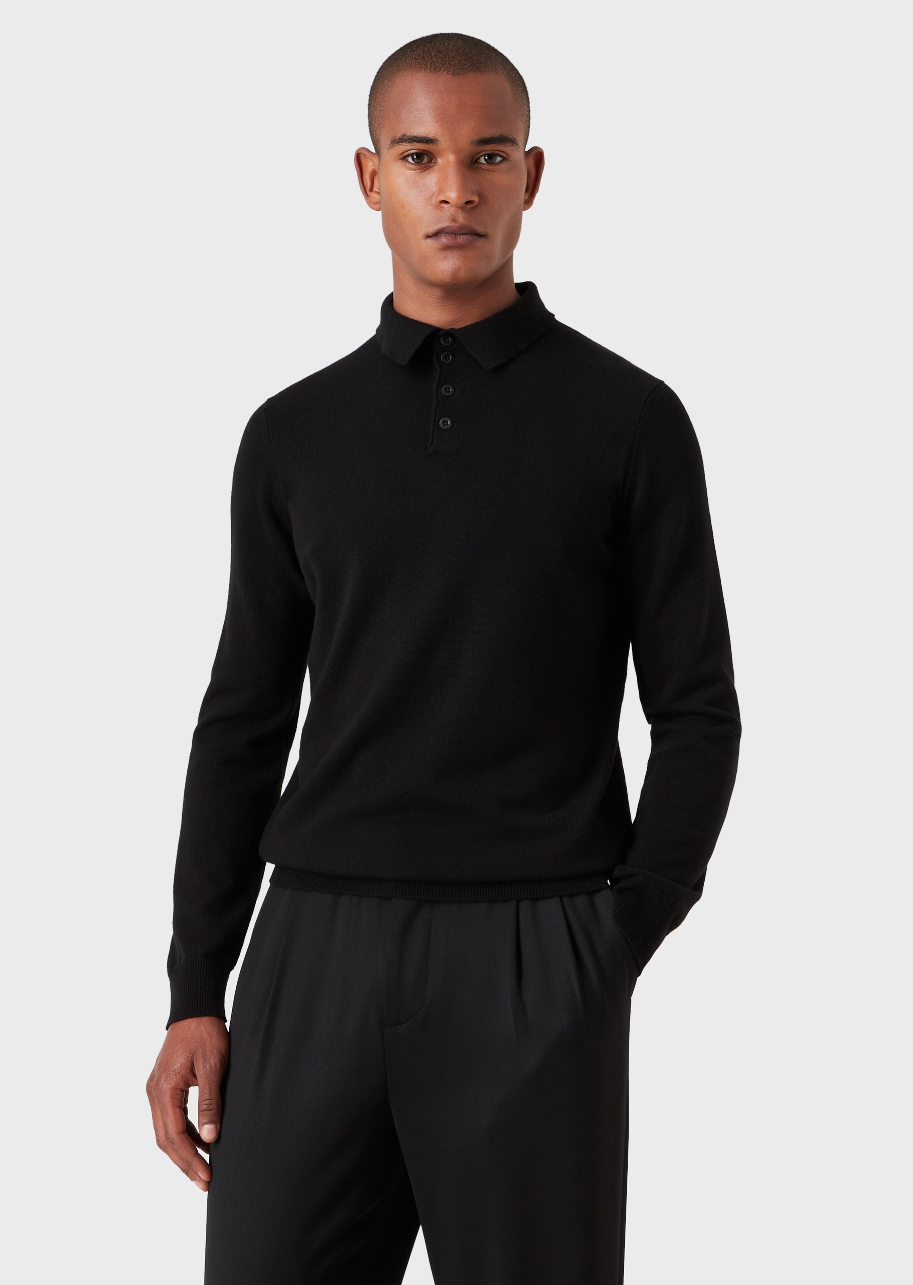 Giorgio Armani 男士老钱风简约纯色山羊绒针织毛衣Polo衫