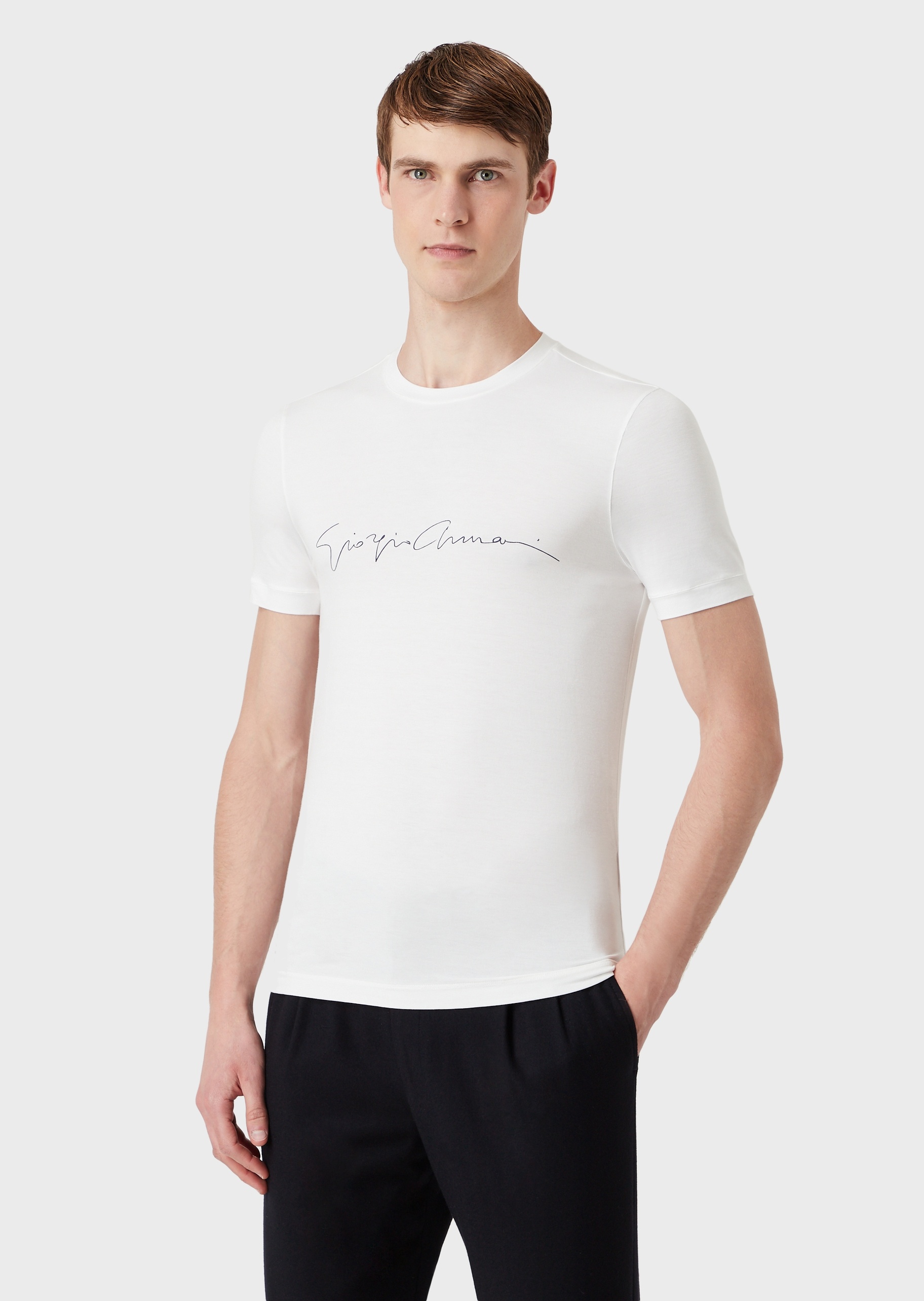 Giorgio Armani 男士LOGO印花弹力修身圆领短袖T恤