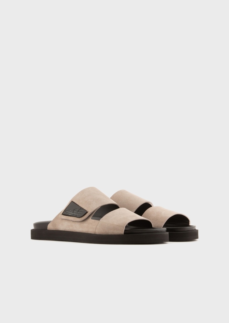 Emporio Armani 鹰标绒面革饰带凉鞋