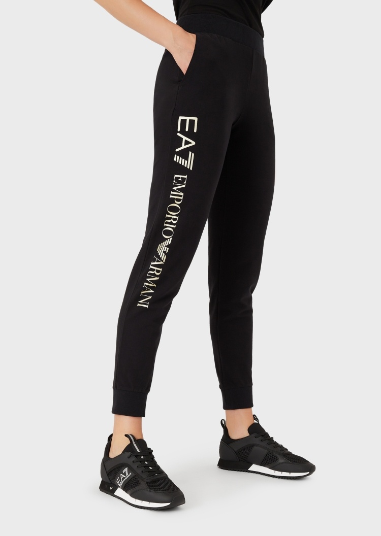 EA7 女士纯棉微弹合身长款束脚运动卫裤