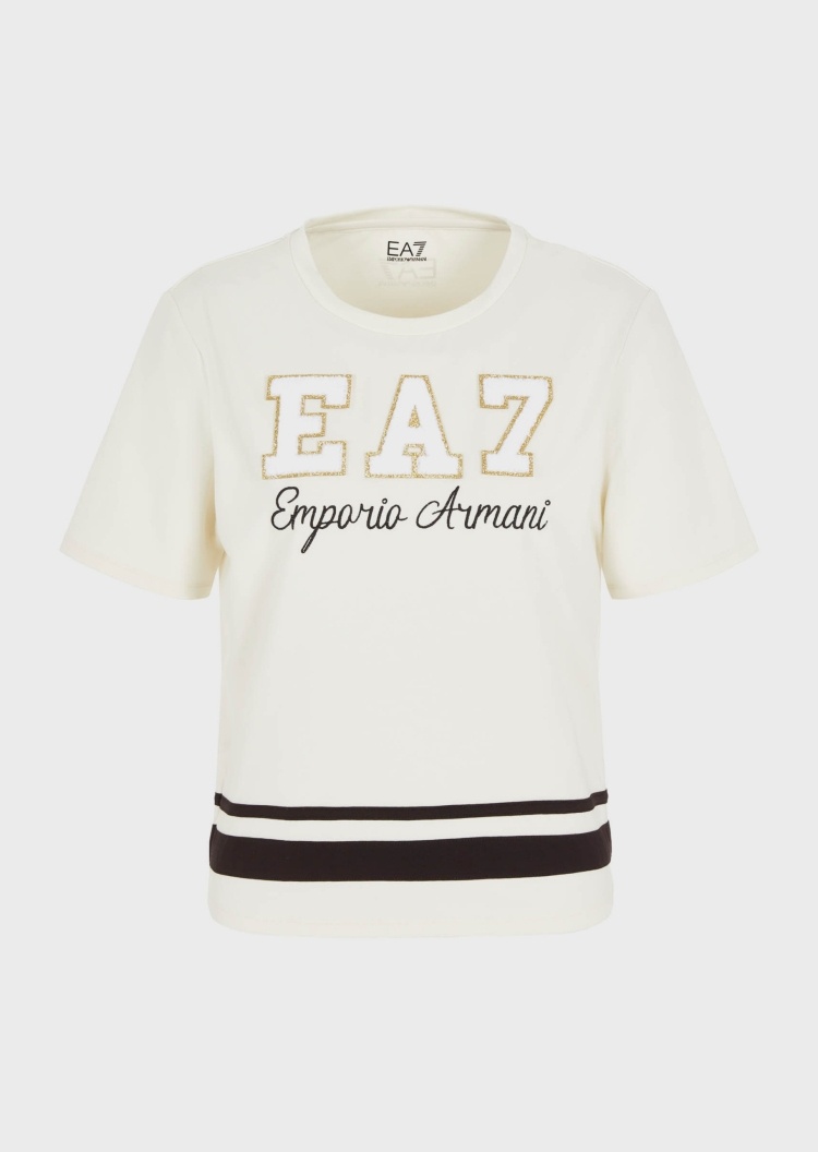 EA7 女士圆领棉质运动短袖T恤