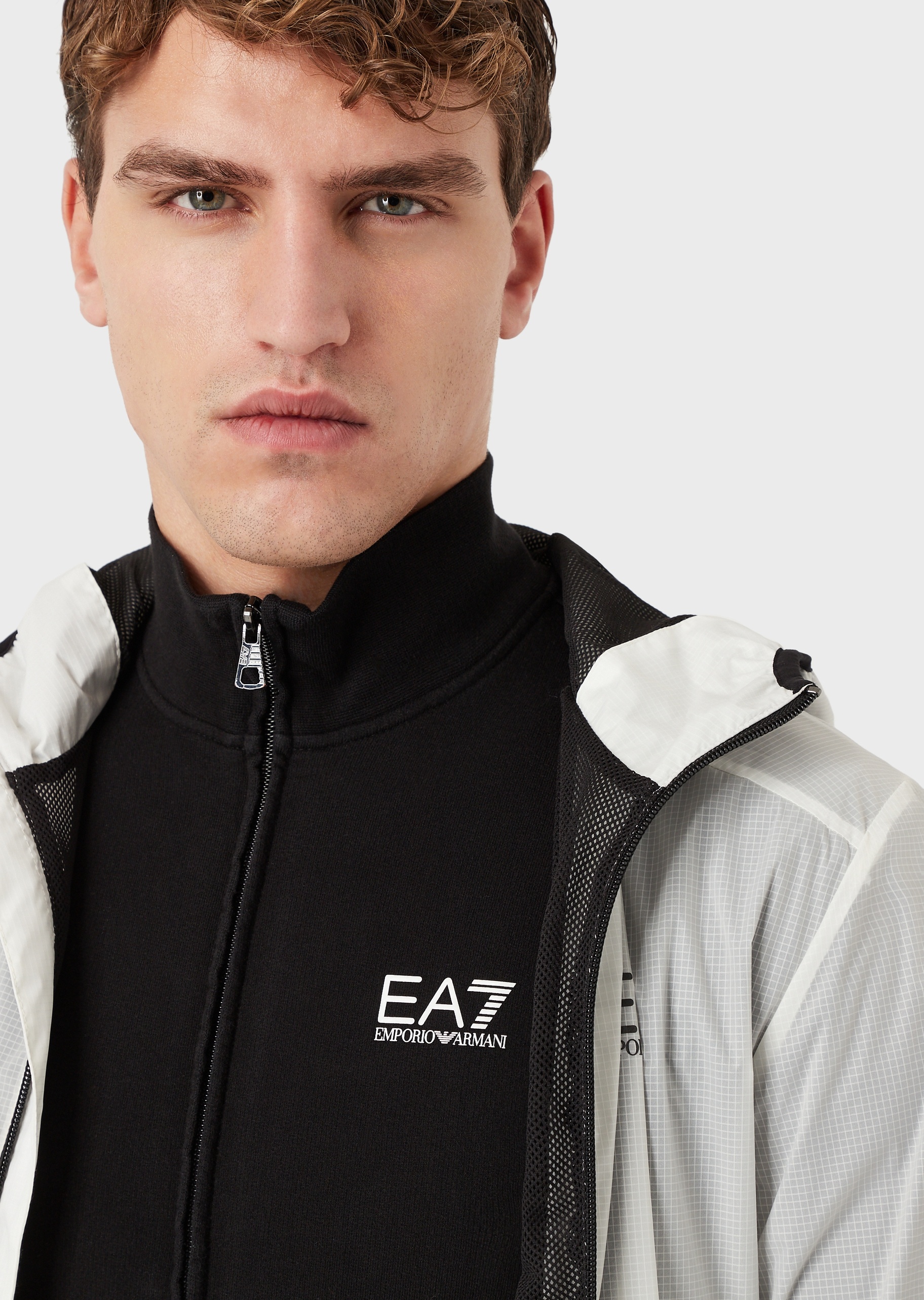EA7 男士全棉合身立领开衫长裤健身训练运动套装