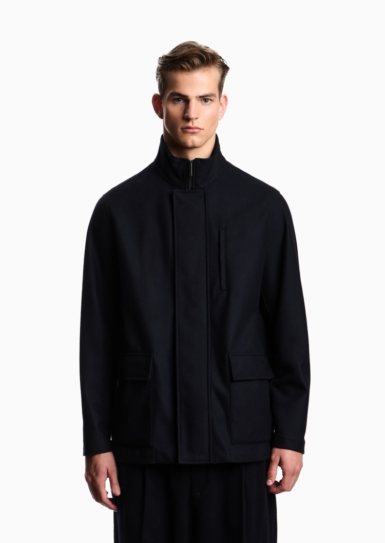 Emporio Armani 男士长袖立领商务隐藏拉链门襟棉服