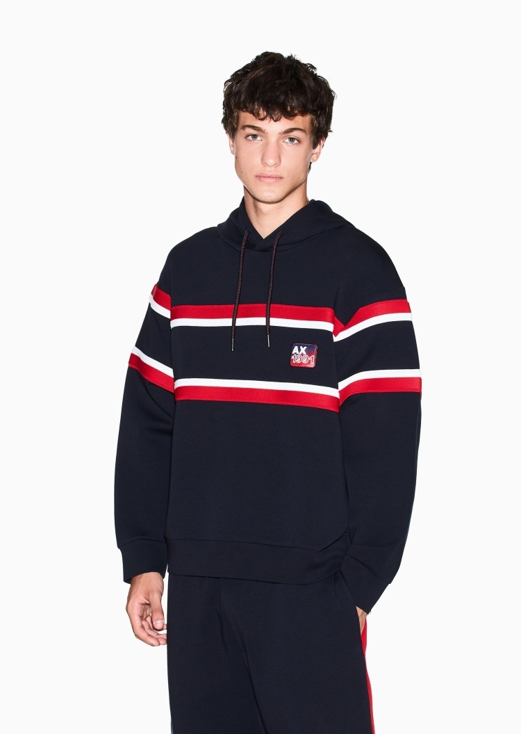 ARMANI EXCHANGE 男士重磅宽松长袖连帽撞色复古运动卫衣