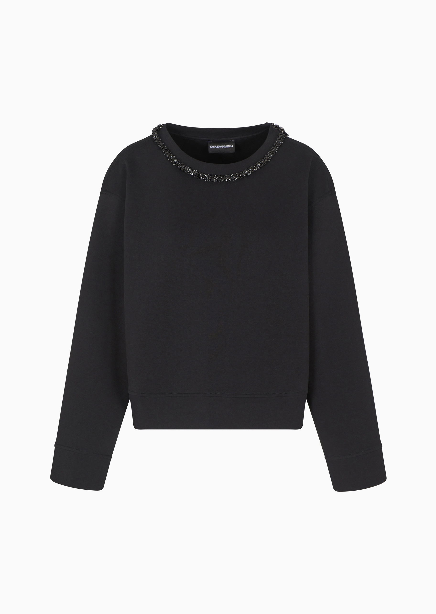 Emporio Armani 女士圆领重磅短款落肩水钻通勤休闲卫衣