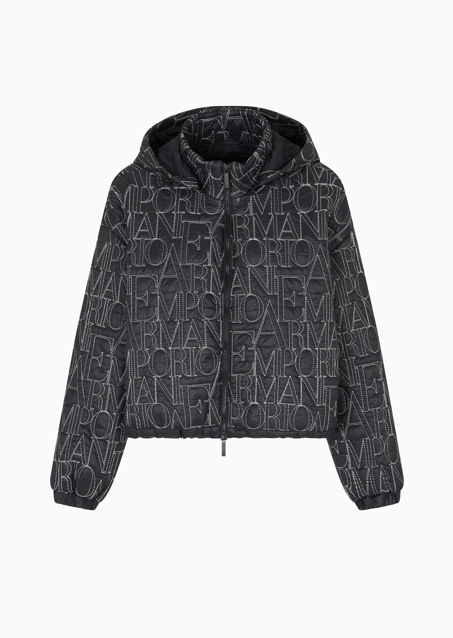 Emporio Armani 女士短款长袖可拆连帽通体刺绣拉链休闲棉服