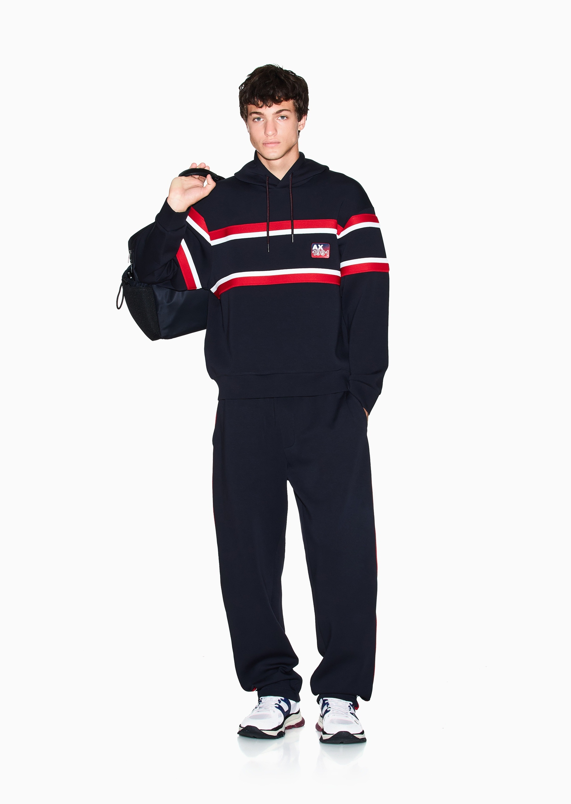 ARMANI EXCHANGE 男士重磅宽松长袖连帽撞色复古运动卫衣