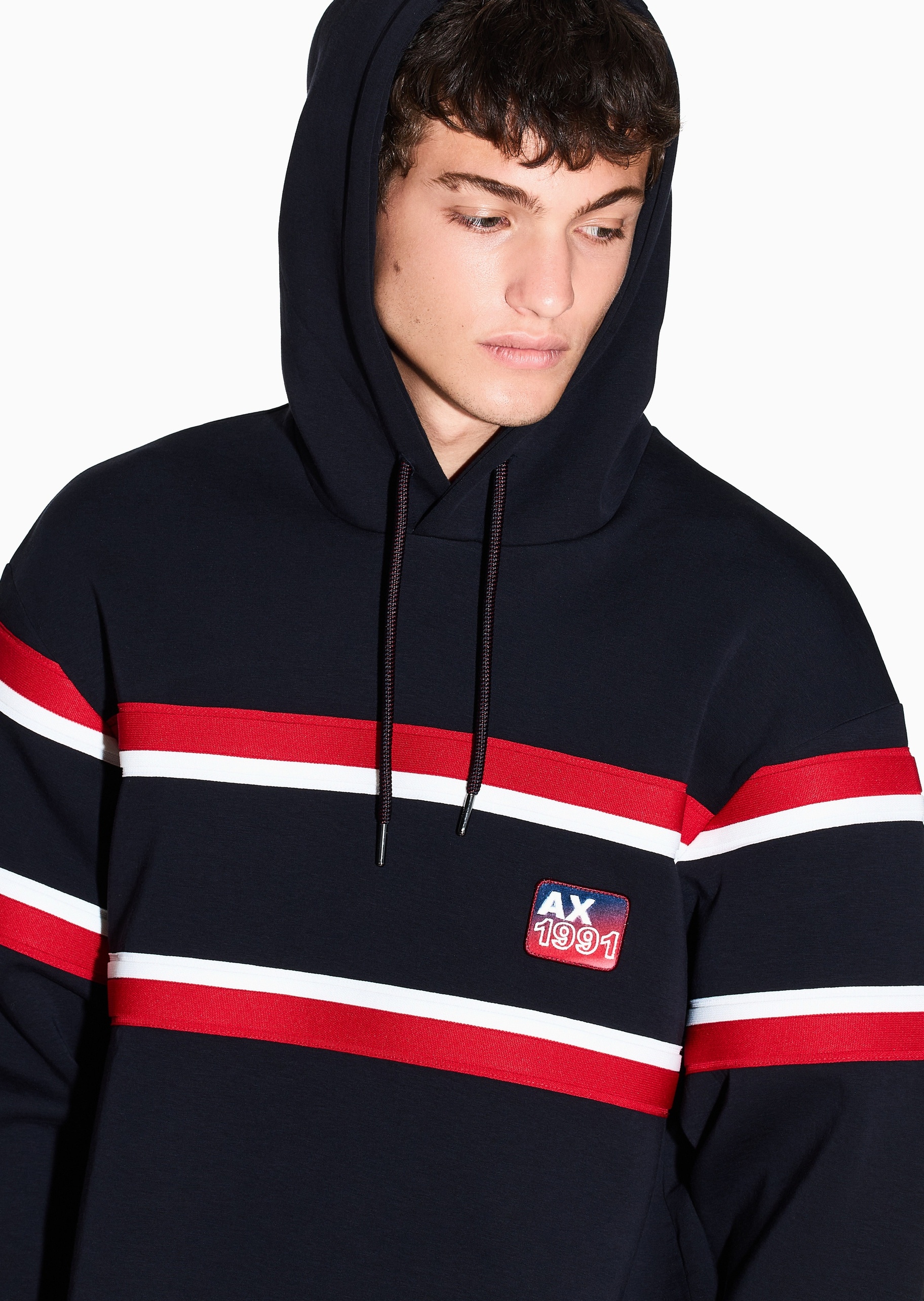 ARMANI EXCHANGE 男士重磅宽松长袖连帽撞色复古运动卫衣