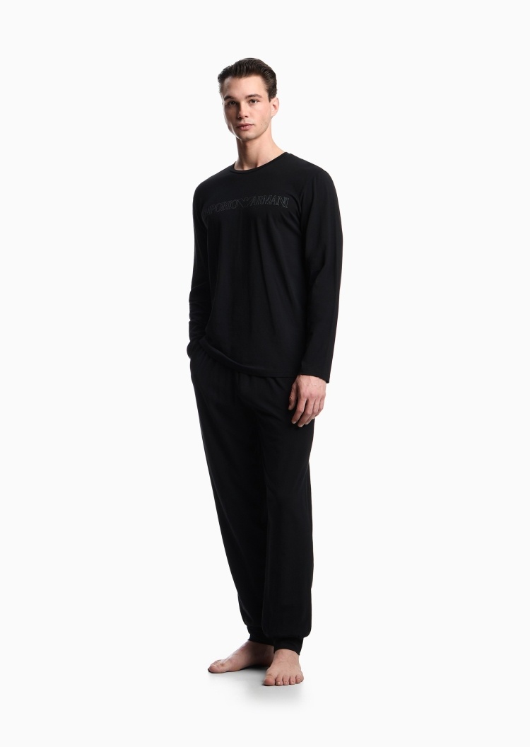 Emporio Armani 男士纯棉弹力长袖长裤松驰休闲睡衣套装