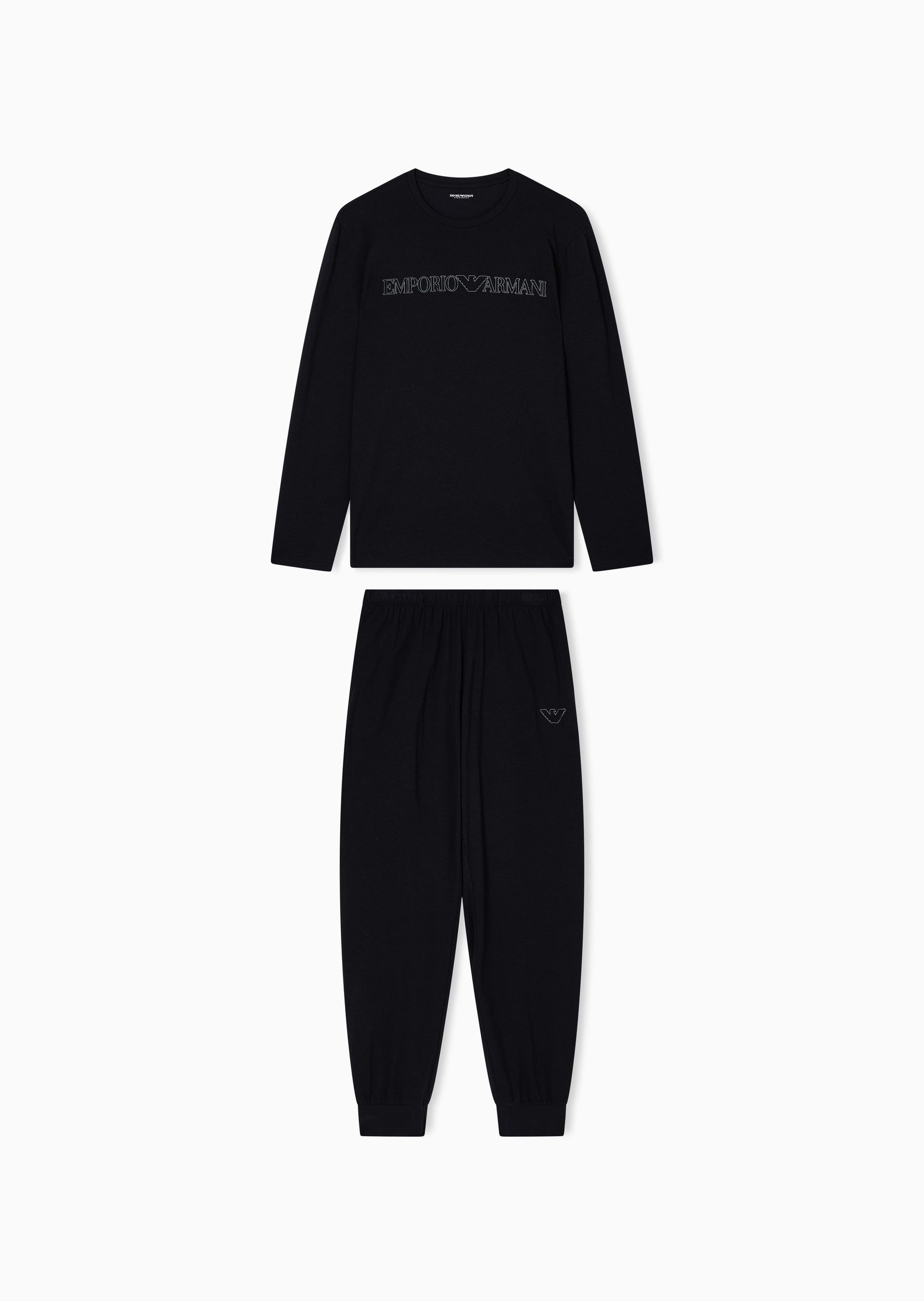 Emporio Armani 男士纯棉弹力长袖长裤松驰休闲睡衣套装