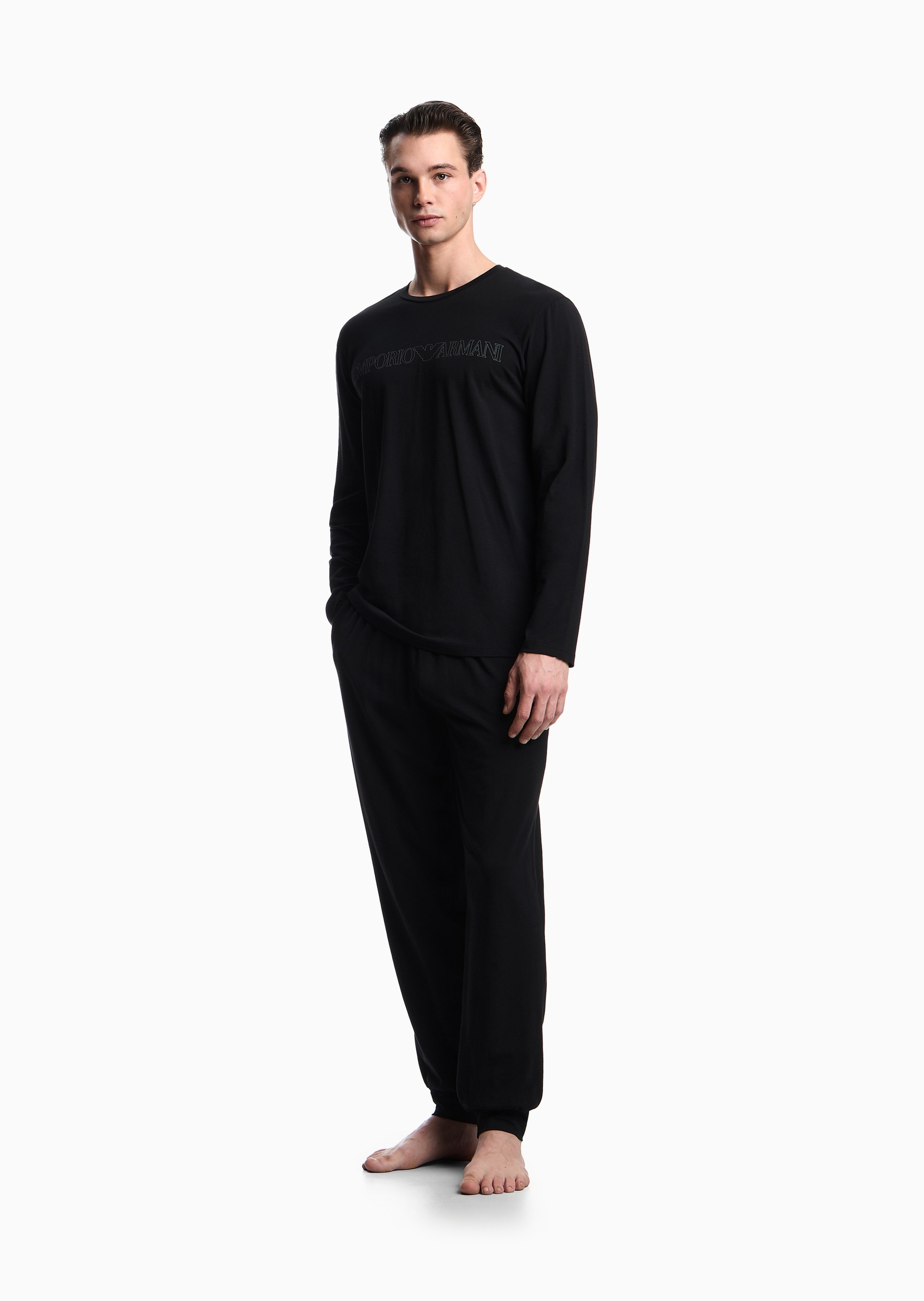 Emporio Armani 男士纯棉弹力长袖长裤松驰休闲睡衣套装