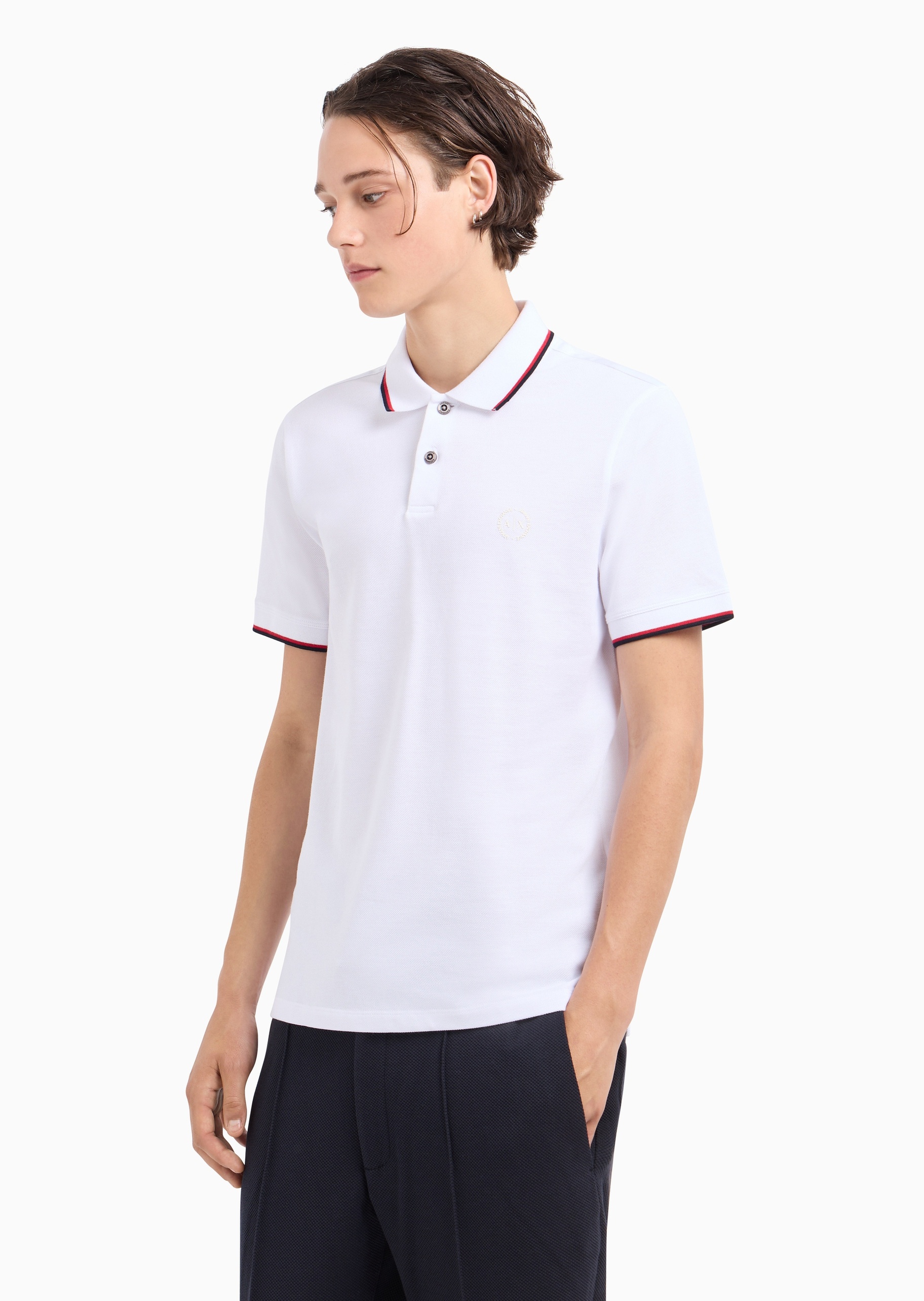 ARMANI EXCHANGE 男士全棉短袖翻领饰边休闲运动Polo衫