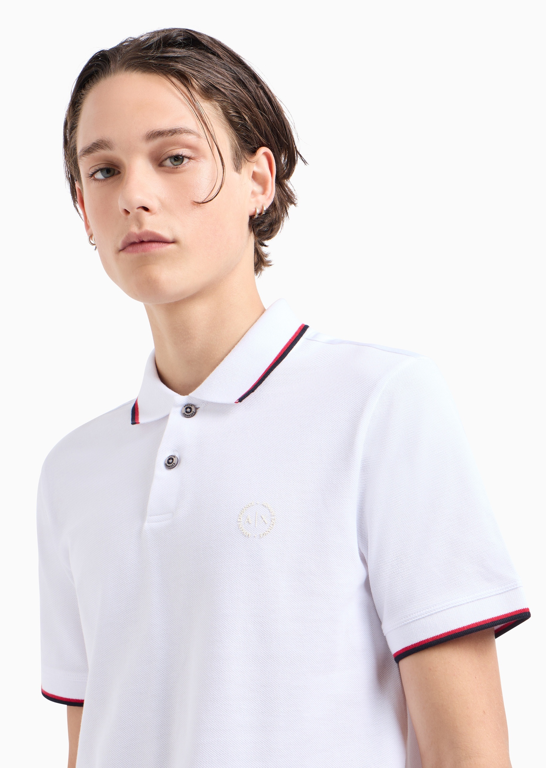 ARMANI EXCHANGE 男士全棉短袖翻领饰边休闲运动Polo衫