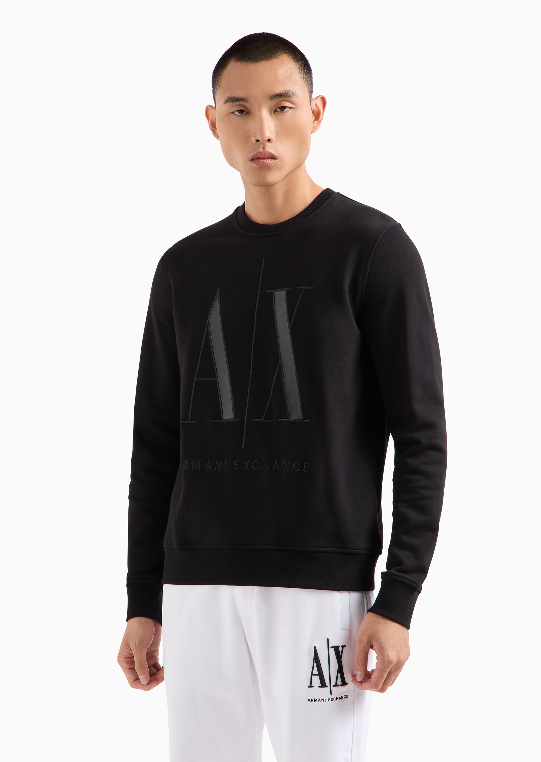 ARMANI EXCHANGE 男士全棉重磅合身长袖圆领LOGO刺绣卫衣