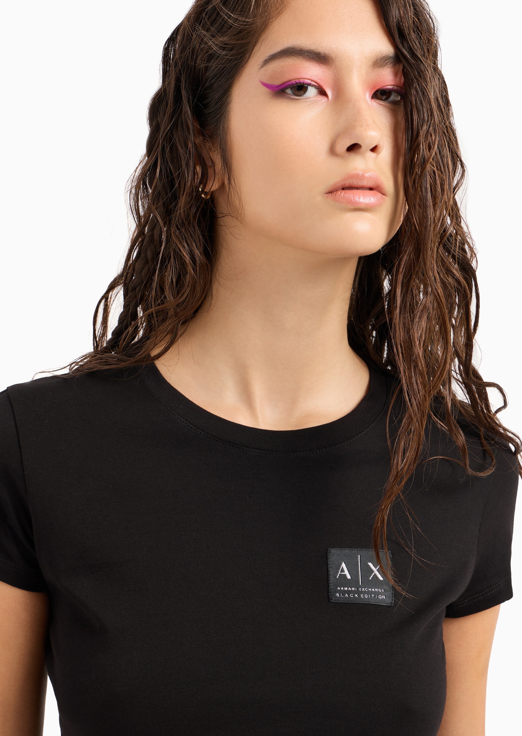 ARMANI EXCHANGE 女士全棉修身短袖圆领休闲纯色T恤