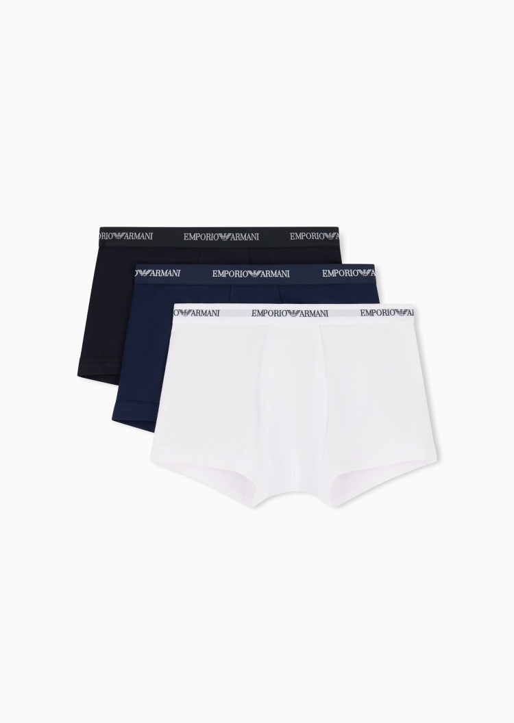 Emporio Armani 男士弹力平角三条装徽标饰边内裤套装