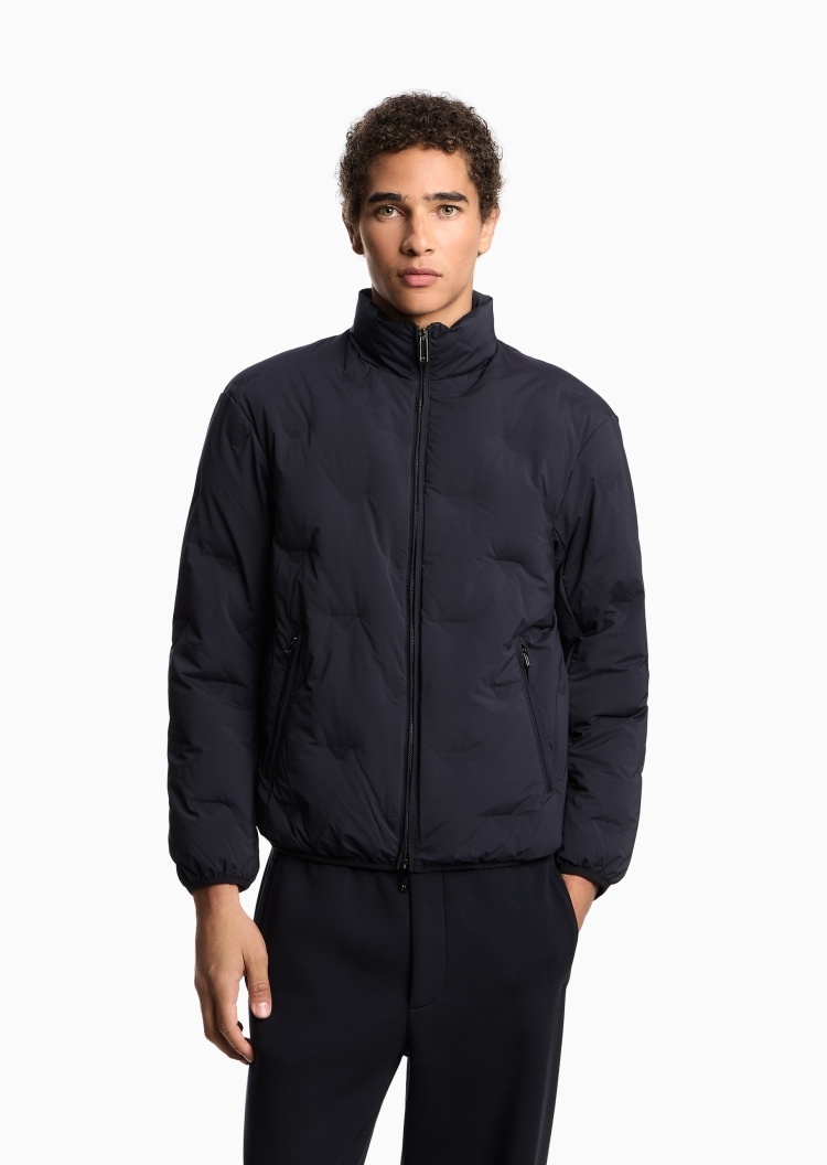 Emporio Armani 男士短款立领通体鹰标拉链羽绒服