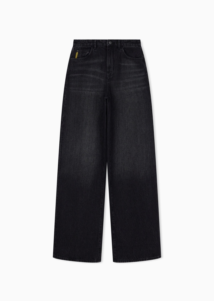 Emporio Armani 女士纯棉宽松中腰长款裤腿牛仔裤