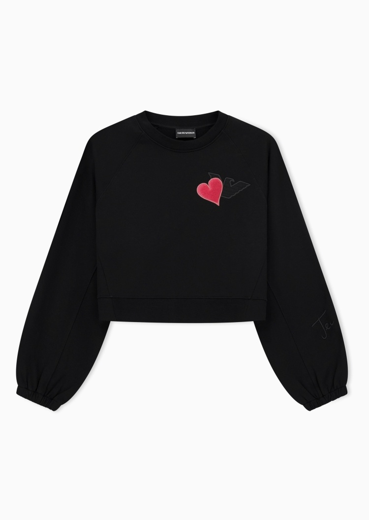 Emporio Armani 女士套头圆领宽松纯棉刺绣落肩休闲卫衣