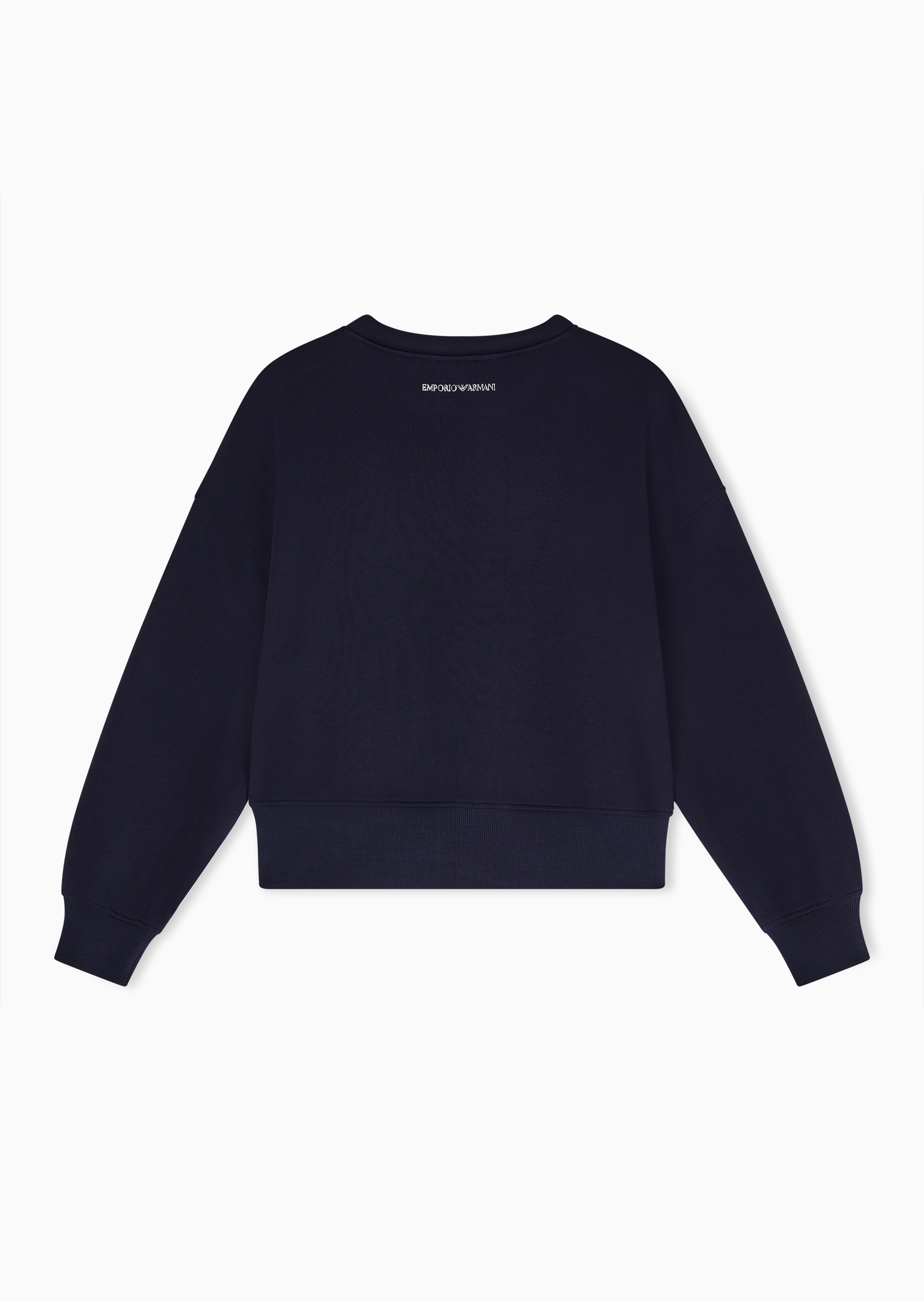 Emporio Armani 女士纯棉宽松短款圆领落肩毛圈刺绣卫衣